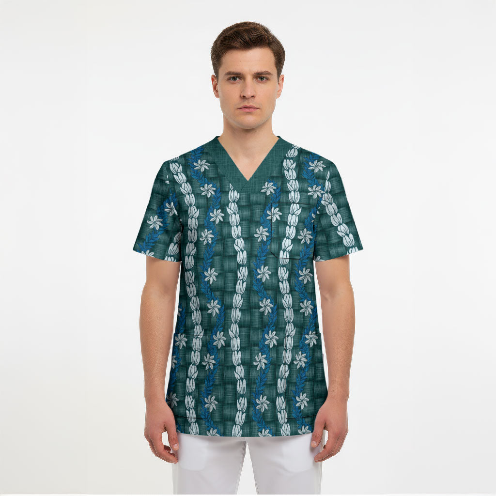 Pikake Maile Tiare Lei Scrub Top Polu Lauhala Pattern LT01 - Polynesian Pride