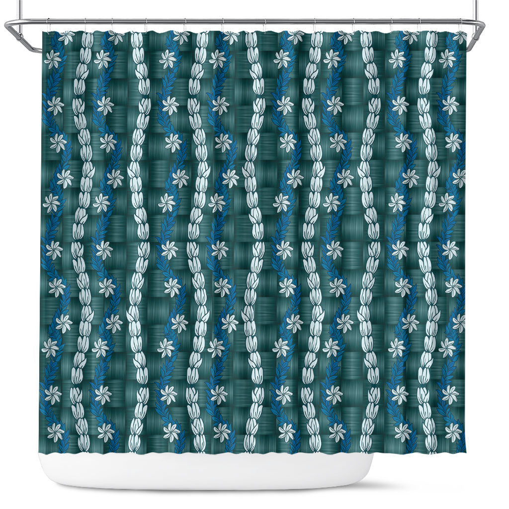 Pikake Maile Tiare Lei Shower Curtain Polu Lauhala Pattern LT01 Blue - Polynesian Pride