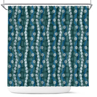 Pikake Maile Tiare Lei Shower Curtain Polu Lauhala Pattern LT01 Blue - Polynesian Pride