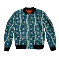 Pikake Maile Tiare Lei Sleeve Zip Bomber Jacket Polu Lauhala Pattern LT01 Unisex Blue - Polynesian Pride