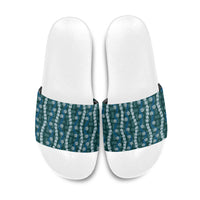 Pikake Maile Tiare Lei Slide Sandals Polu Lauhala Pattern LT01 Blue - Polynesian Pride