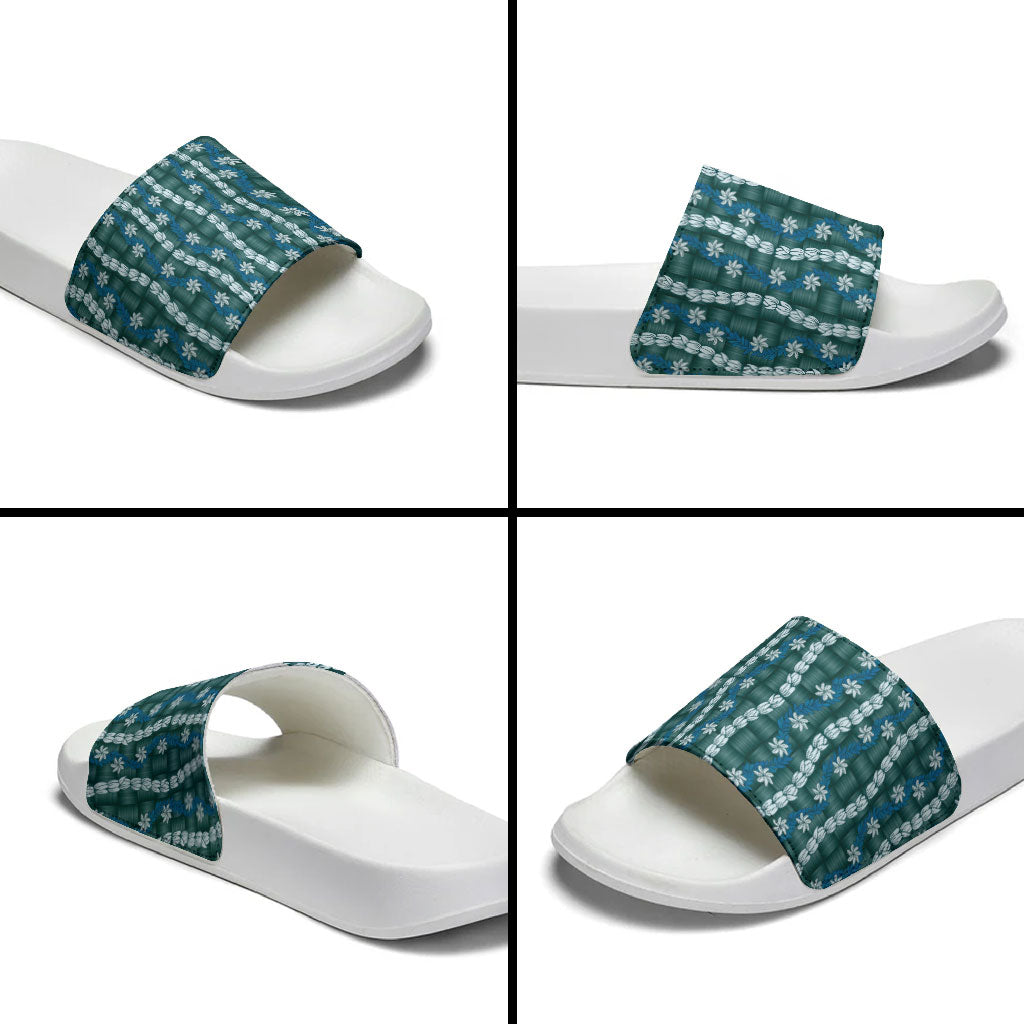 Pikake Maile Tiare Lei Slide Sandals Polu Lauhala Pattern LT01 - Polynesian Pride