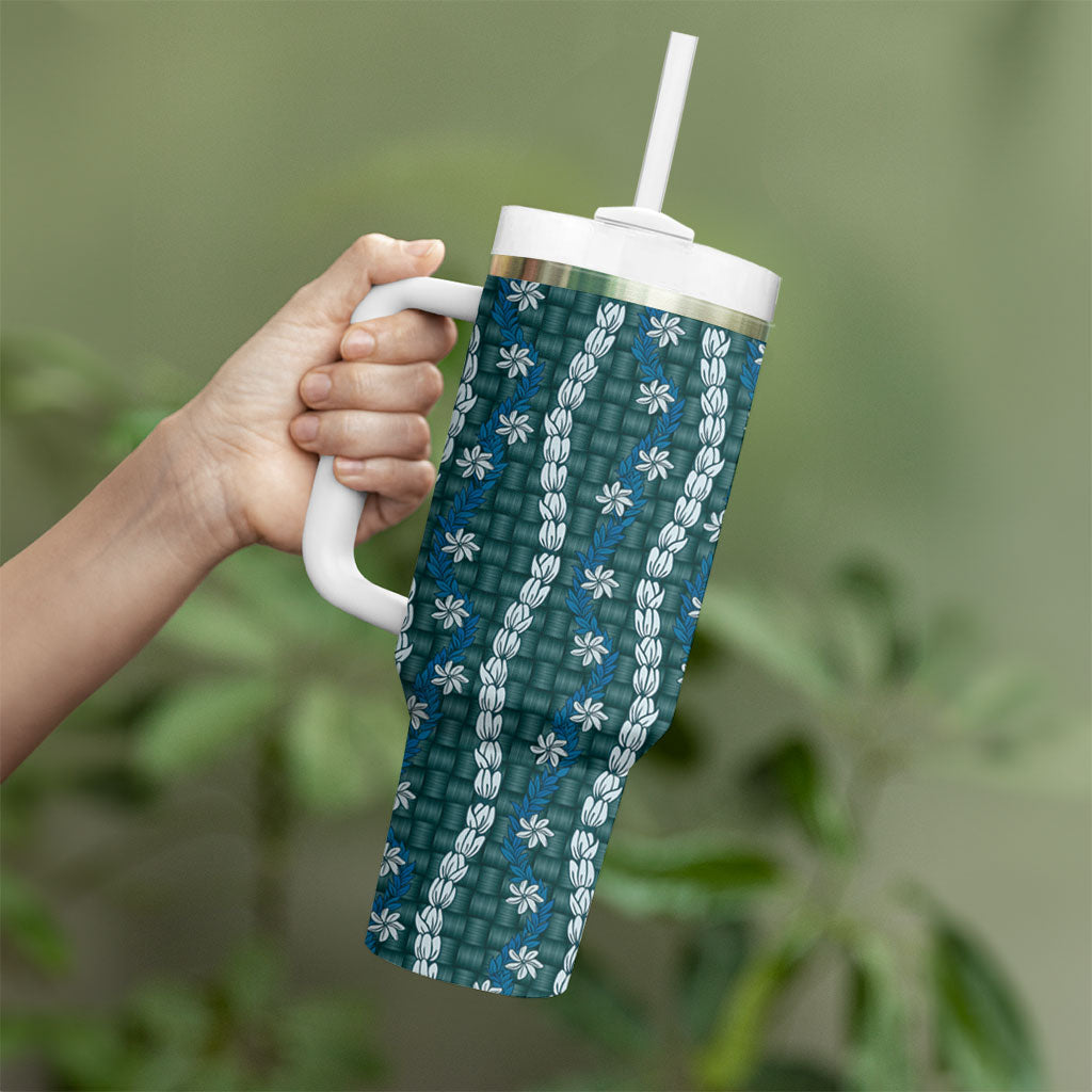 Pikake Maile Tiare Lei Tumbler With Handle Polu Lauhala Pattern LT01 - Polynesian Pride