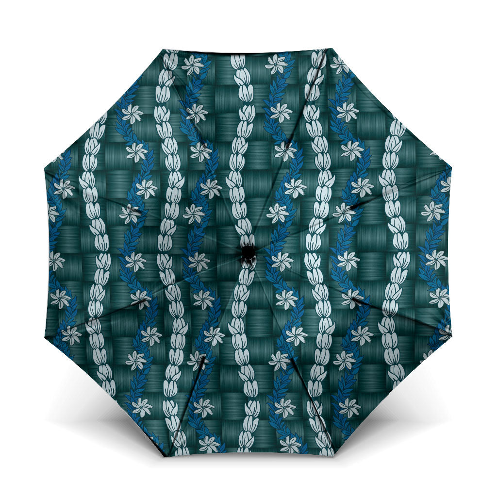 Pikake Maile Tiare Lei Umbrella Polu Lauhala Pattern LT01 One Size Folded 11.42 inch Opened Diameter 37.4 inch Blue - Polynesian Pride