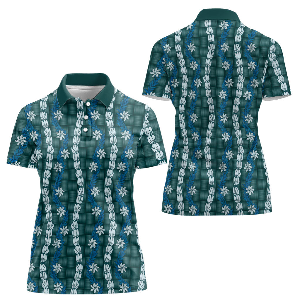 Pikake Maile Tiare Lei Women Polo Shirt Polu Lauhala Pattern LT01 - Polynesian Pride