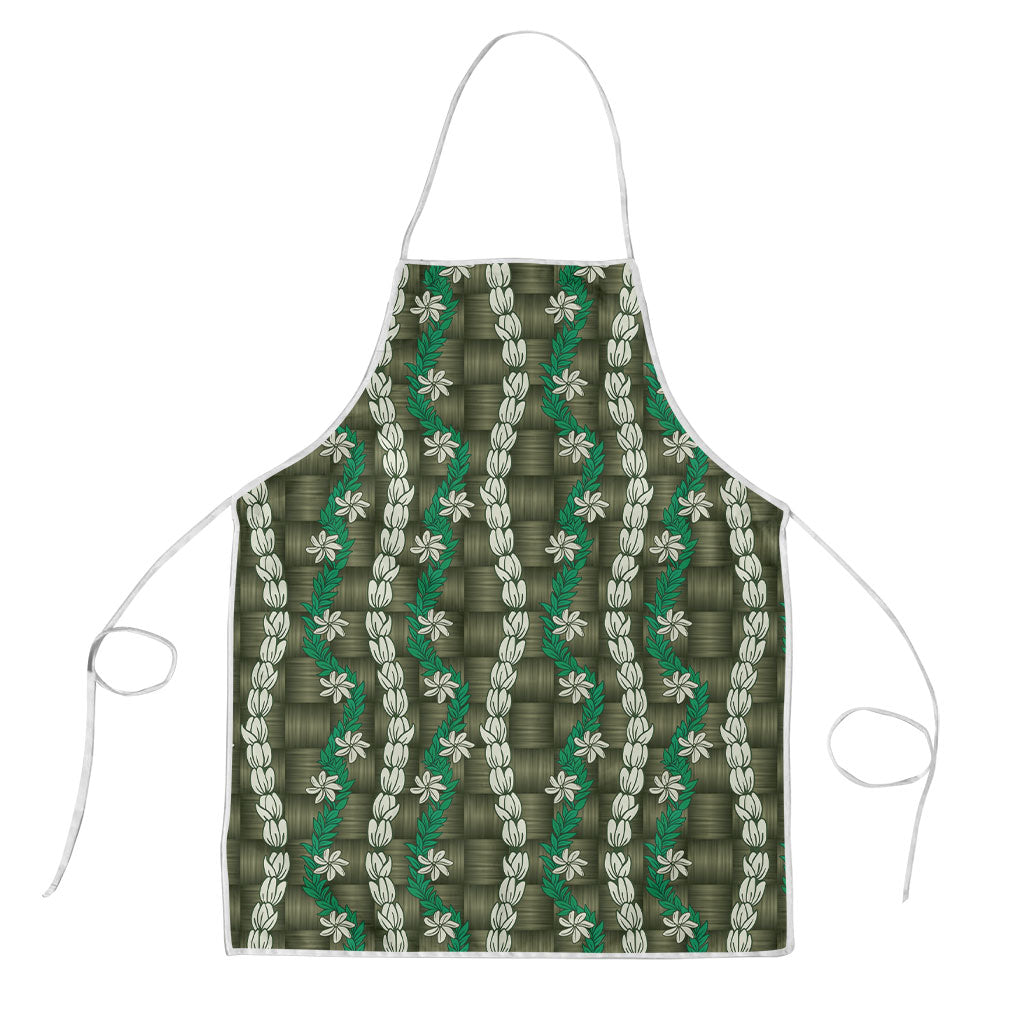 Pikake Maile Tiare Lei Apron Omaomao Lauhala Pattern LT01 Green - Polynesian Pride
