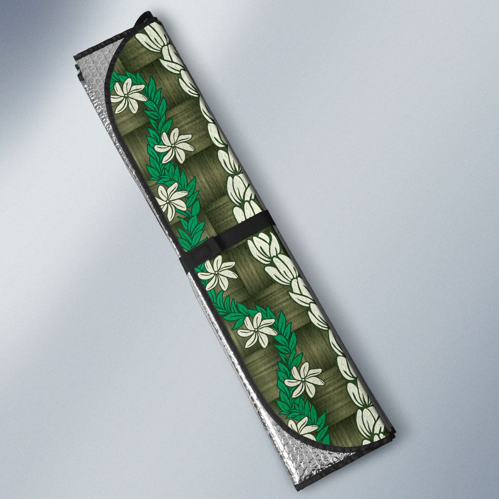 Pikake Maile Tiare Lei Auto Sun Shade Omaomao Lauhala Pattern LT01 - Polynesian Pride