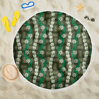 Pikake Maile Tiare Lei Beach Blanket Omaomao Lauhala Pattern LT01 One Size 150cm Green - Polynesian Pride