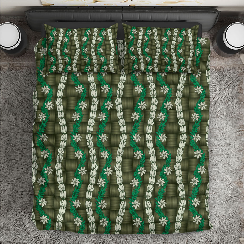 Pikake Maile Tiare Lei Bedding Set Omaomao Lauhala Pattern LT01 Green - Polynesian Pride