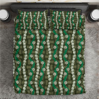 Pikake Maile Tiare Lei Bedding Set Omaomao Lauhala Pattern LT01 Green - Polynesian Pride
