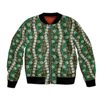 Pikake Maile Tiare Lei Bomber Jacket Omaomao Lauhala Pattern LT01 Unisex Green - Polynesian Pride
