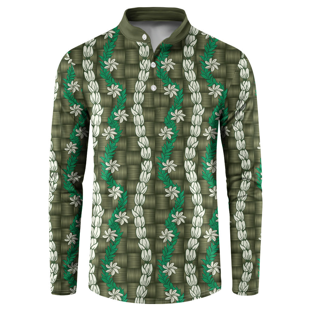 Pikake Maile Tiare Lei Button Sweatshirt Omaomao Lauhala Pattern LT01 Green - Polynesian Pride