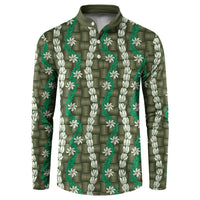 Pikake Maile Tiare Lei Button Sweatshirt Omaomao Lauhala Pattern LT01 Green - Polynesian Pride