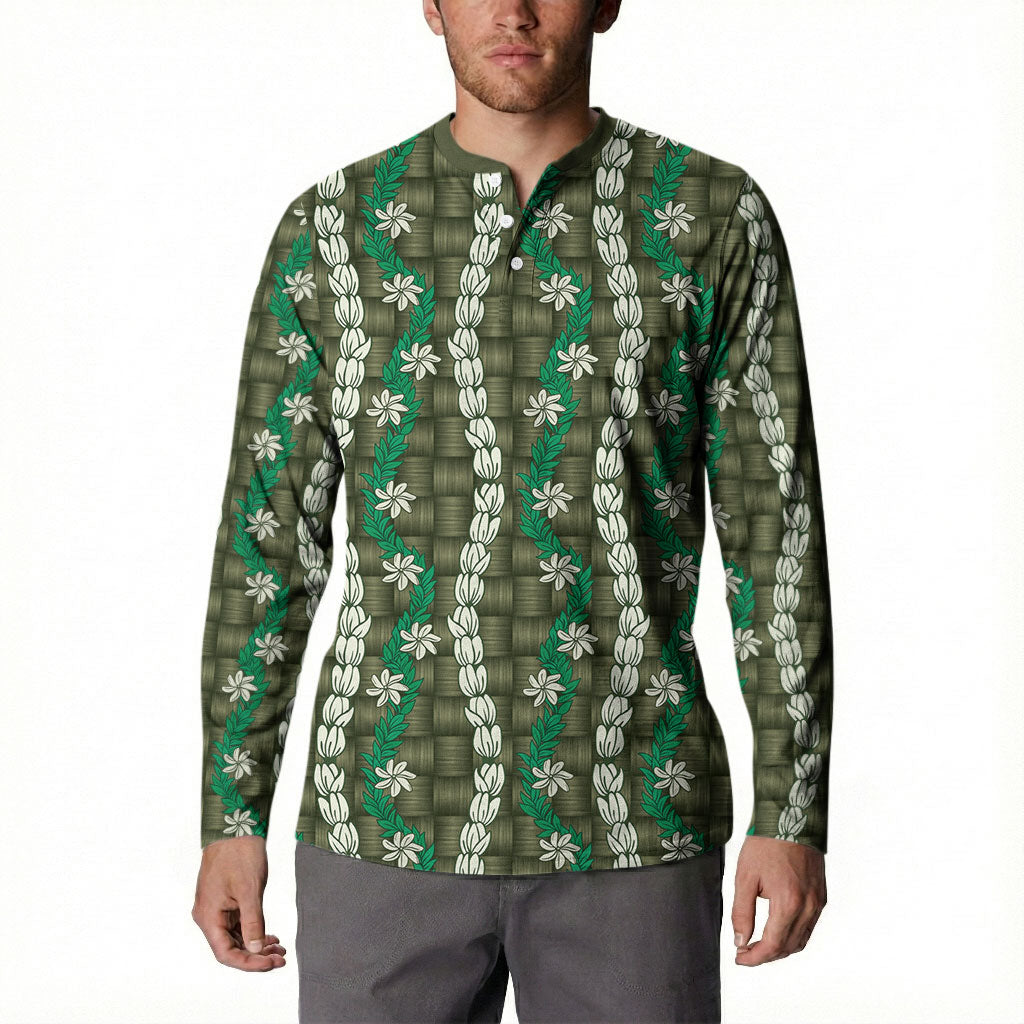 Pikake Maile Tiare Lei Button Sweatshirt Omaomao Lauhala Pattern LT01 - Polynesian Pride