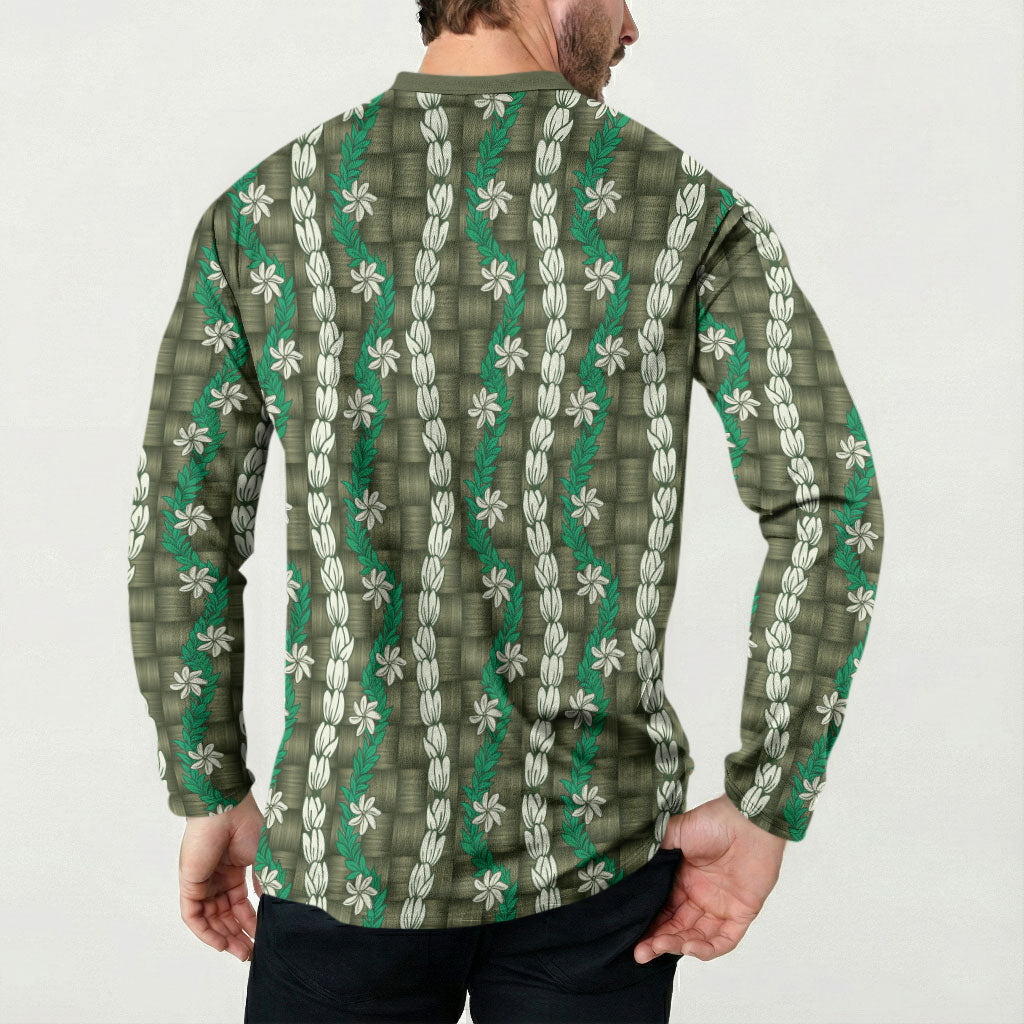 Pikake Maile Tiare Lei Button Sweatshirt Omaomao Lauhala Pattern LT01 - Polynesian Pride