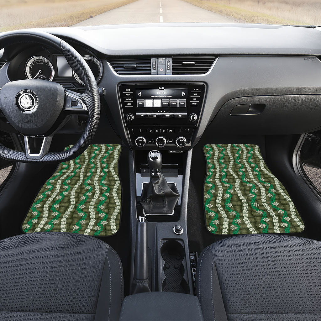 Pikake Maile Tiare Lei Car Mats Omaomao Lauhala Pattern LT01 Set 2pcs - Front Green - Polynesian Pride