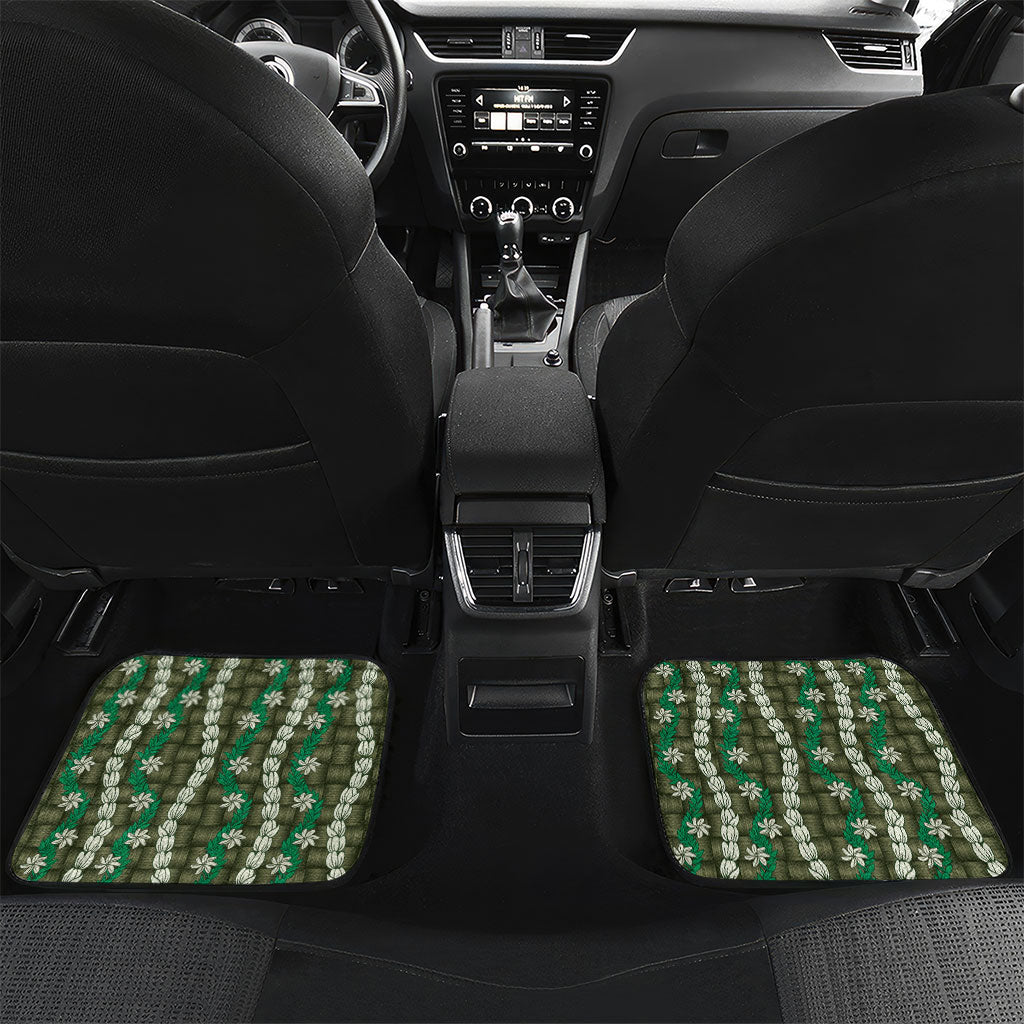 Pikake Maile Tiare Lei Car Mats Omaomao Lauhala Pattern LT01 Set 2pcs - Back Green - Polynesian Pride