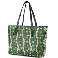 Pikake Maile Tiare Lei Leather Tote Bag Omaomao Lauhala Pattern LT01 - Polynesian Pride