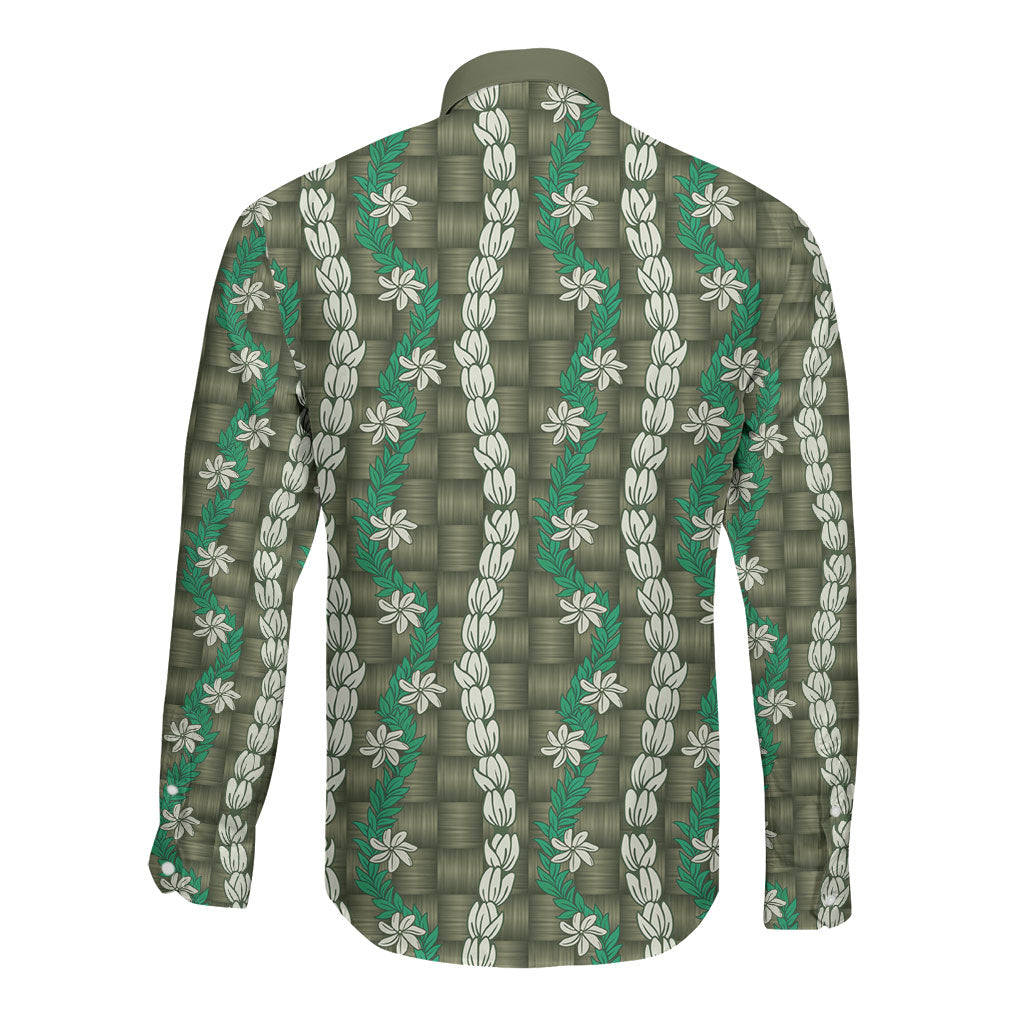 Pikake Maile Tiare Lei Long Sleeve Button Shirt Omaomao Lauhala Pattern LT01 - Polynesian Pride