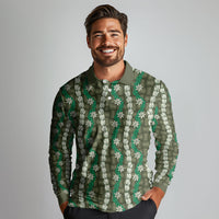 Pikake Maile Tiare Lei Long Sleeve Polo Shirt Omaomao Lauhala Pattern LT01 - Polynesian Pride