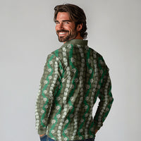 Pikake Maile Tiare Lei Long Sleeve Polo Shirt Omaomao Lauhala Pattern LT01 - Polynesian Pride