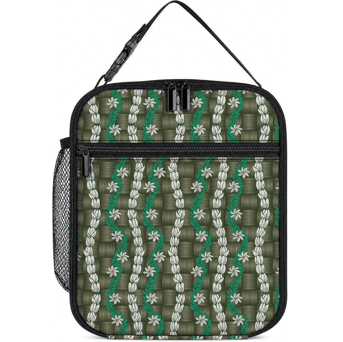 Pikake Maile Tiare Lei Lunch Bag Omaomao Lauhala Pattern LT01 10.2 × 8.3 × 4.3 inch Green - Polynesian Pride
