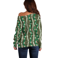 Pikake Maile Tiare Lei Off Shoulder Sweater Omaomao Lauhala Pattern LT01 - Polynesian Pride