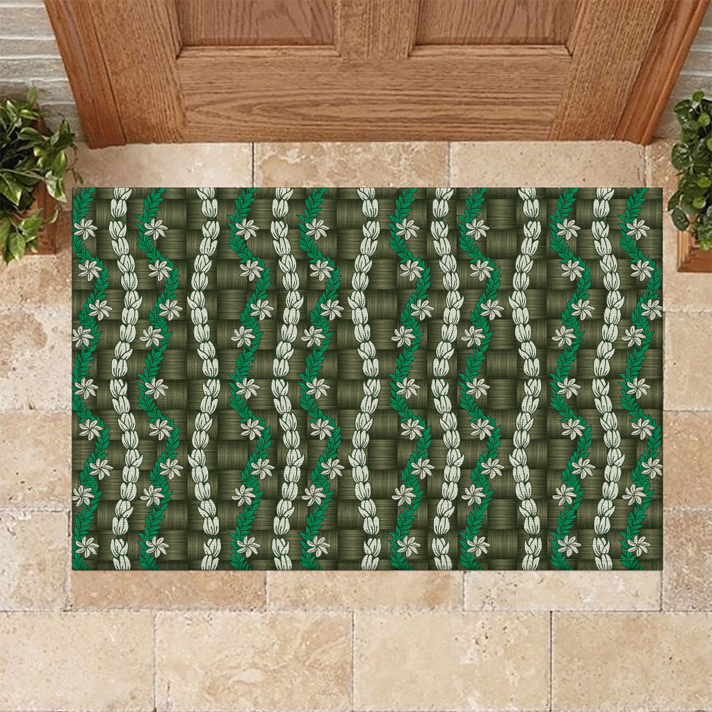 Pikake Maile Tiare Lei Rubber Doormat Omaomao Lauhala Pattern LT01 Green - Polynesian Pride