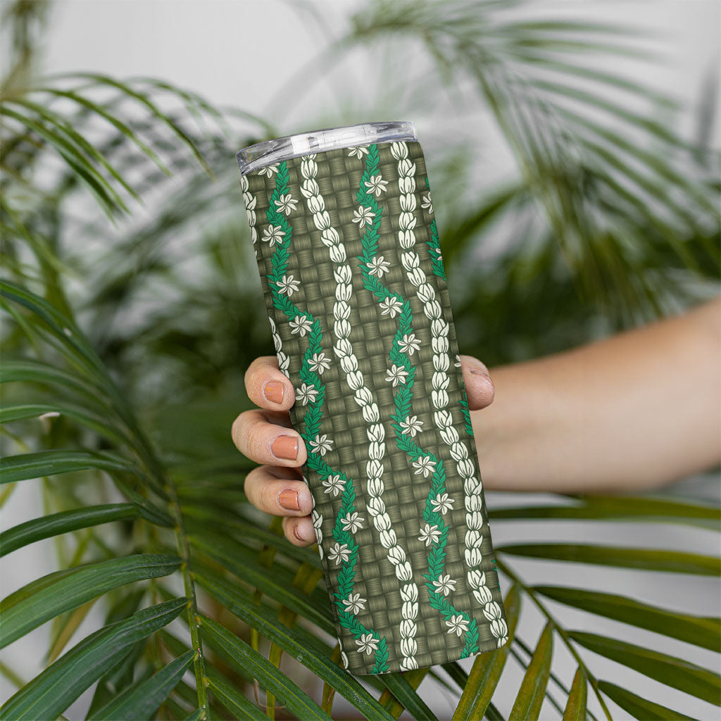 Pikake Maile Tiare Lei Skinny Tumbler Omaomao Lauhala Pattern LT01 - Polynesian Pride