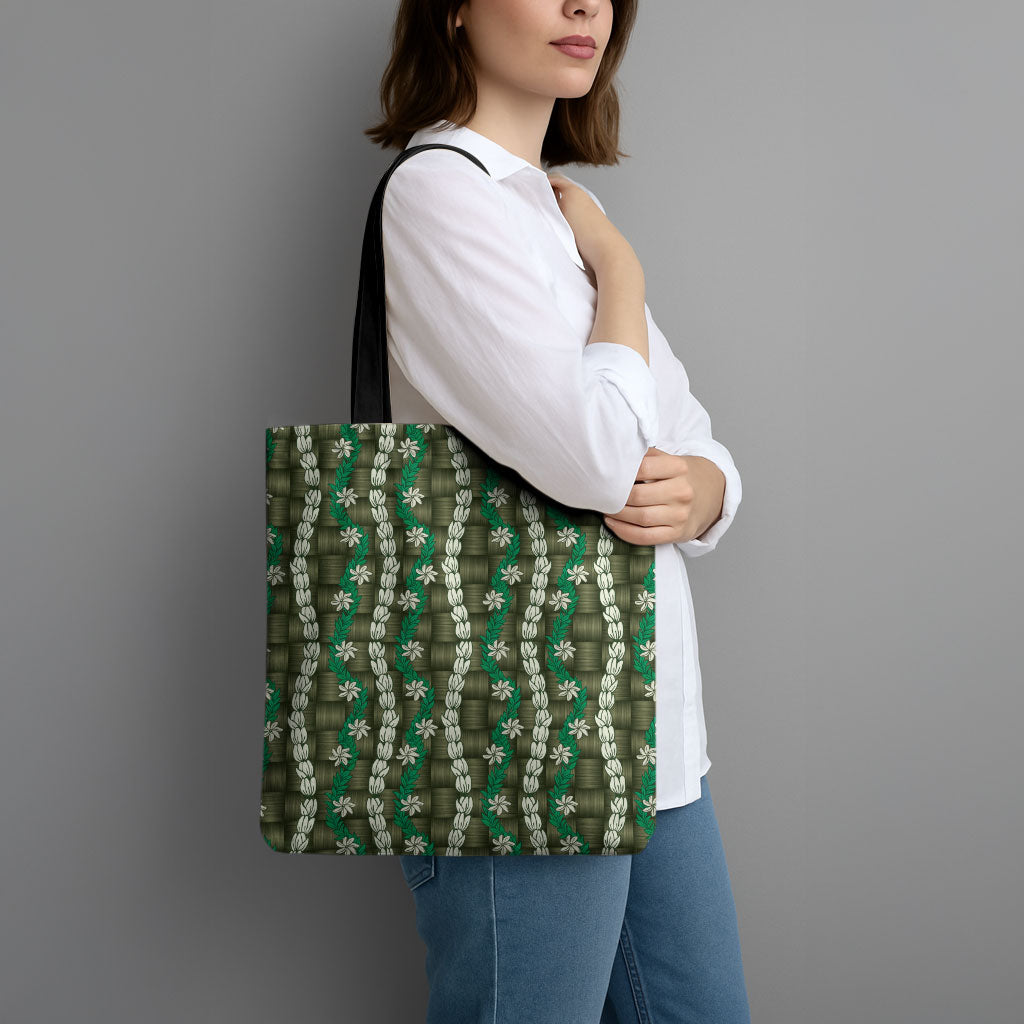 Pikake Maile Tiare Lei Tote Bag Omaomao Lauhala Pattern LT01 - Polynesian Pride