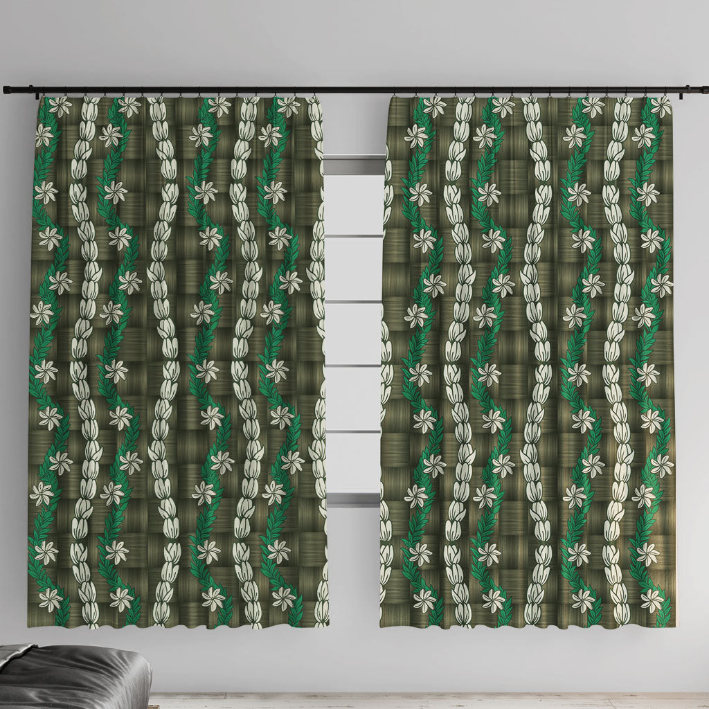 Pikake Maile Tiare Lei Window Curtain Omaomao Lauhala Pattern LT01 With Hooks Green - Polynesian Pride