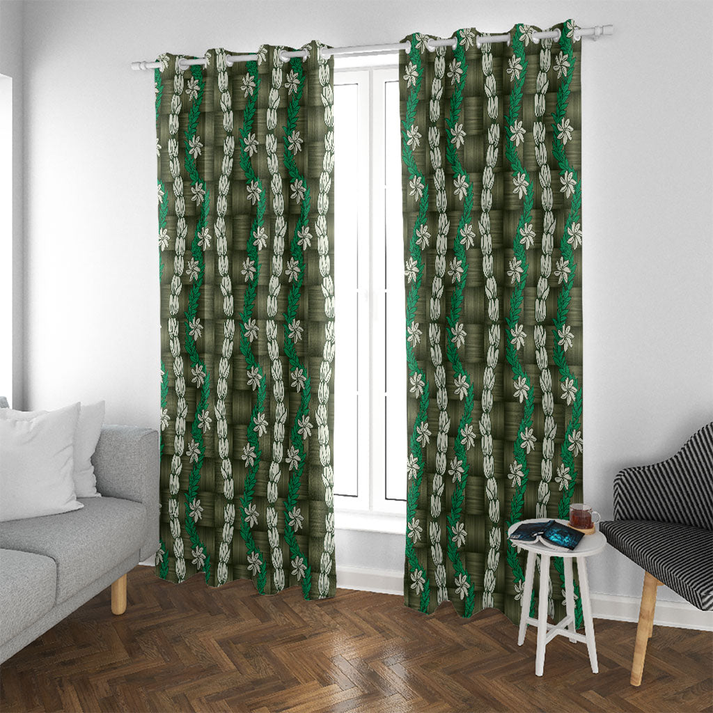 Pikake Maile Tiare Lei Window Curtain Omaomao Lauhala Pattern LT01 With Grommets Green - Polynesian Pride