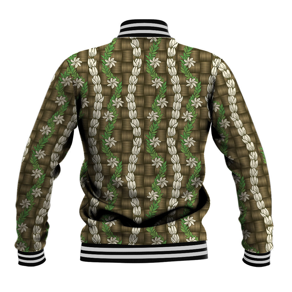 Pikake Maile Tiare Lei Baseball Jacket Natural Lauhala Pattern LT01 - Polynesian Pride