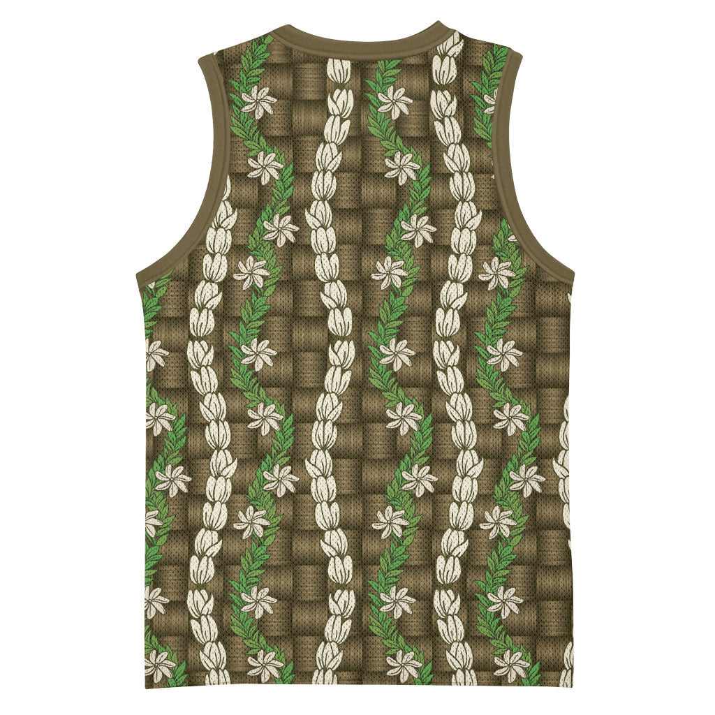 Pikake Maile Tiare Lei Basketball Jersey Natural Lauhala Pattern LT01 - Polynesian Pride