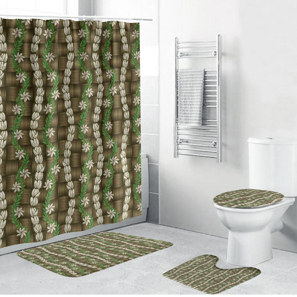 Pikake Maile Tiare Lei Bathroom Set Natural Lauhala Pattern LT01 Bathroom Set (4 pcs) Brown - Polynesian Pride