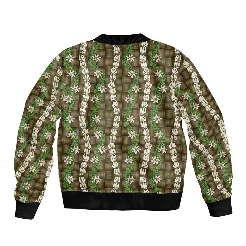 Pikake Maile Tiare Lei Bomber Jacket Natural Lauhala Pattern LT01 - Polynesian Pride