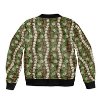 Pikake Maile Tiare Lei Bomber Jacket Natural Lauhala Pattern LT01 - Polynesian Pride