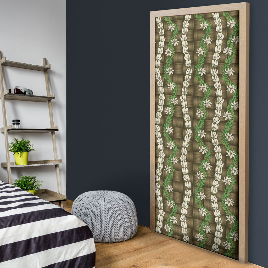 Pikake Maile Tiare Lei Door Cover Natural Lauhala Pattern LT01 - Polynesian Pride