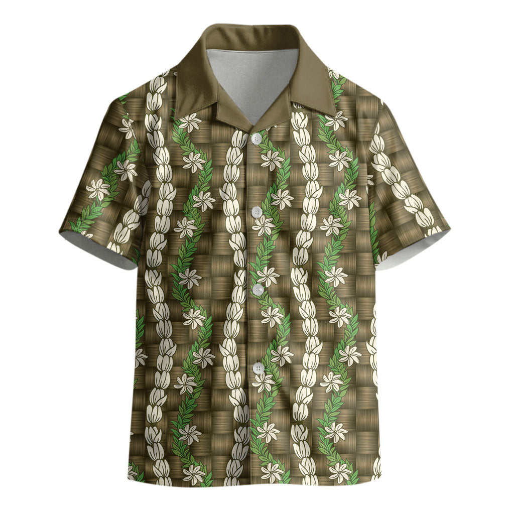 Pikake Maile Tiare Lei Kid Hawaiian Shirt Natural Lauhala Pattern LT01 - Polynesian Pride