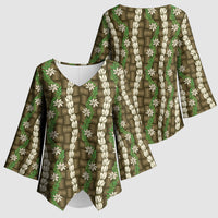 Pikake Maile Tiare Lei Kimono Sleeve Blouse Natural Lauhala Pattern LT01 - Polynesian Pride