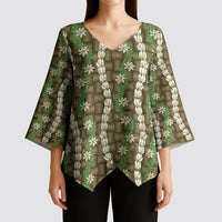 Pikake Maile Tiare Lei Kimono Sleeve Blouse Natural Lauhala Pattern LT01 - Polynesian Pride