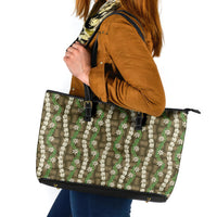 Pikake Maile Tiare Lei Leather Tote Bag Natural Lauhala Pattern LT01 Brown - Polynesian Pride