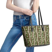 Pikake Maile Tiare Lei Leather Tote Bag Natural Lauhala Pattern LT01 - Polynesian Pride