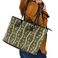 Pikake Maile Tiare Lei Leather Tote Bag Natural Lauhala Pattern LT01 - Polynesian Pride