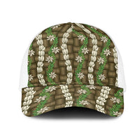 Pikake Maile Tiare Lei Mesh Trucker Cap Natural Lauhala Pattern LT01 One Size White Brown - Polynesian Pride