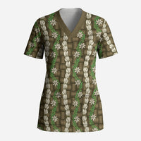 Pikake Maile Tiare Lei Scrub Top Natural Lauhala Pattern LT01 Adult Brown - Polynesian Pride