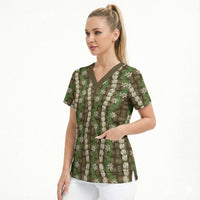 Pikake Maile Tiare Lei Scrub Top Natural Lauhala Pattern LT01 - Polynesian Pride