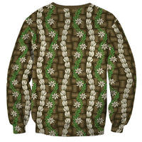 Pikake Maile Tiare Lei Sweatshirt Natural Lauhala Pattern LT01 - Polynesian Pride