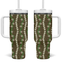 Pikake Maile Tiare Lei Tumbler With Handle Natural Lauhala Pattern LT01 One Size: 40 oz Brown - Polynesian Pride