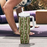 Pikake Maile Tiare Lei Tumbler With Handle Natural Lauhala Pattern LT01 - Polynesian Pride